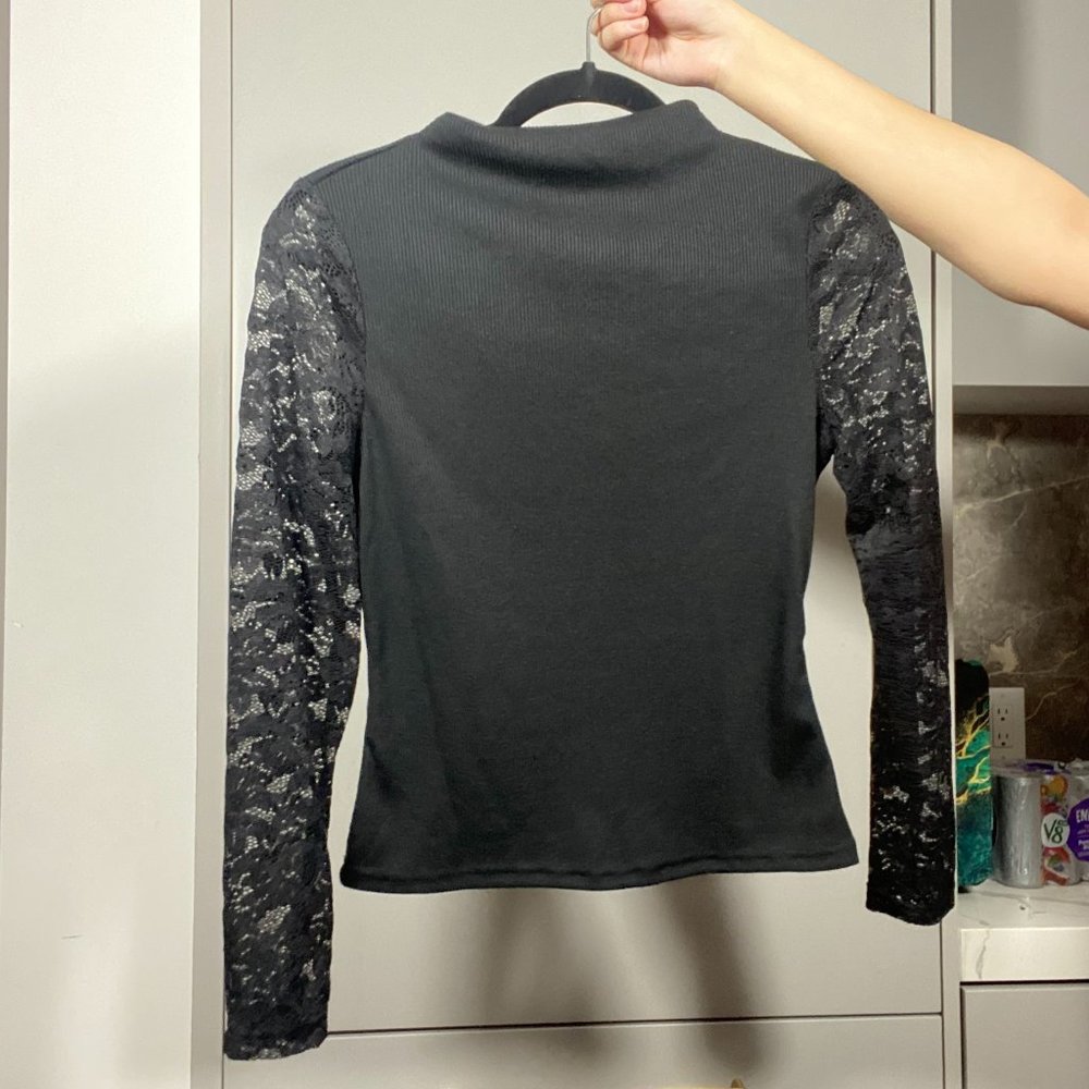 Mock Neck Lace Sleeve Long Sleeve Top
